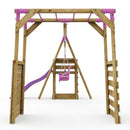 Rebo Wooden Swing Set with Monkey Bars plus Deck & 6ft Slide - Luna Pink