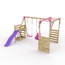 Rebo Wooden Swing Set with Monkey Bars plus Deck & 6ft Slide - Luna Pink