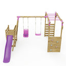 Rebo Wooden Swing Set with Monkey Bars plus Deck & 6ft Slide - Luna Pink