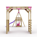 Rebo Wooden Swing Set with Monkey Bars plus Deck & 6ft Slide - Luna Pink