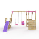 Rebo Wooden Swing Set with Monkey Bars plus Deck & 6ft Slide - Luna Pink