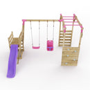 Rebo Wooden Swing Set with Monkey Bars plus Deck & 6ft Slide - Luna Pink
