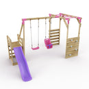 Rebo Wooden Swing Set with Monkey Bars plus Deck & 6ft Slide - Luna Pink