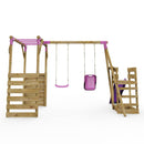 Rebo Wooden Swing Set with Monkey Bars plus Deck & 6ft Slide - Luna Pink