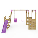 Rebo Wooden Swing Set with Monkey Bars plus Deck & 6ft Slide - Luna Pink
