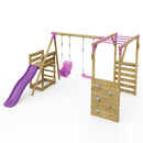 Rebo Wooden Swing Set with Monkey Bars plus Deck & 6ft Slide - Luna Pink