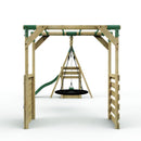 Rebo Wooden Swing Set with Monkey Bars plus Deck & 6ft Slide - Meteorite Green