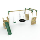 Rebo Wooden Swing Set with Monkey Bars plus Deck & 6ft Slide - Meteorite Green