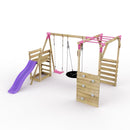 Rebo Wooden Swing Set with Monkey Bars plus Deck & 6ft Slide - Satellite Pink