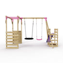 Rebo Wooden Swing Set with Monkey Bars plus Deck & 6ft Slide - Satellite Pink