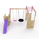 Rebo Wooden Swing Set with Monkey Bars plus Deck & 6ft Slide - Satellite Pink