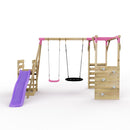 Rebo Wooden Swing Set with Monkey Bars plus Deck & 6ft Slide - Satellite Pink