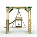 Rebo Wooden Swing Set with Monkey Bars plus Deck & 6ft Slide - Solar Green