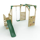 Rebo Wooden Swing Set with Monkey Bars plus Deck & 6ft Slide - Solar Green