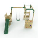 Rebo Wooden Swing Set with Monkey Bars plus Deck & 6ft Slide - Solar Green