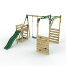 Rebo Wooden Swing Set with Monkey Bars plus Deck & 6ft Slide - Solar Green