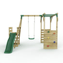 Rebo Wooden Swing Set with Monkey Bars plus Deck & 6ft Slide - Solar Green