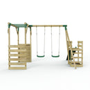 Rebo Wooden Swing Set with Monkey Bars plus Deck & 6ft Slide - Venus Green