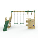 Rebo Wooden Swing Set with Monkey Bars plus Deck & 6ft Slide - Venus Green