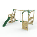 Rebo Wooden Swing Set with Monkey Bars plus Deck & 6ft Slide - Venus Green