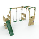 Rebo Wooden Swing Set with Monkey Bars plus Deck & 6ft Slide - Venus Green