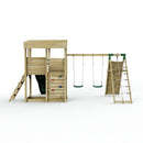 Rebo XL Lookout Tower Playhouse with Double Swing and Climbing Wall plus Slide