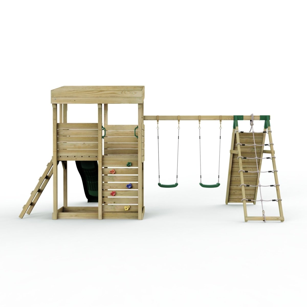 Rebo XL Lookout Tower Playhouse with Double Swing and Climbing Wall plus Slide