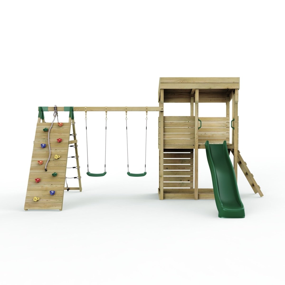 Rebo XL Lookout Tower Playhouse with Double Swing and Climbing Wall plus Slide