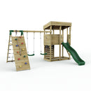 Rebo XL Lookout Tower Playhouse with Double Swing and Climbing Wall plus Slide