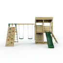 Rebo XL Lookout Tower Playhouse with Double Swing and Monkey Bars plus Climbing Wall plus Slide