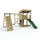 Rebo XL Lookout Tower Playhouse with Double Swing and Monkey Bars plus Climbing Wall plus Slide