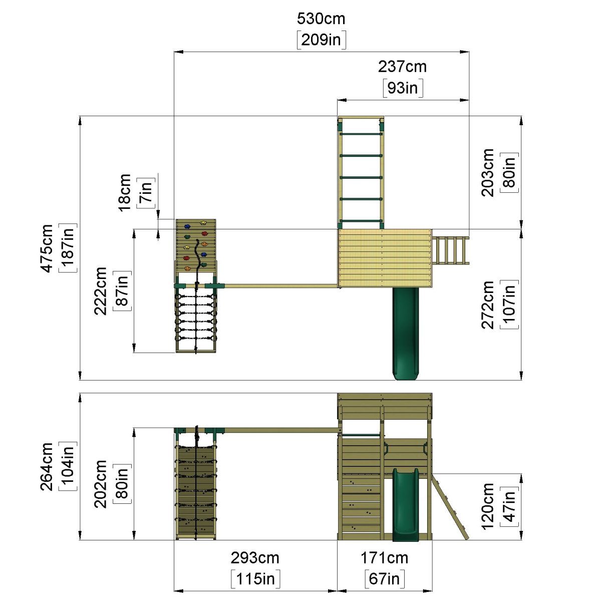 Rebo XL Lookout Tower Playhouse with Double Swing and Monkey Bars plus Climbing Wall plus Slide