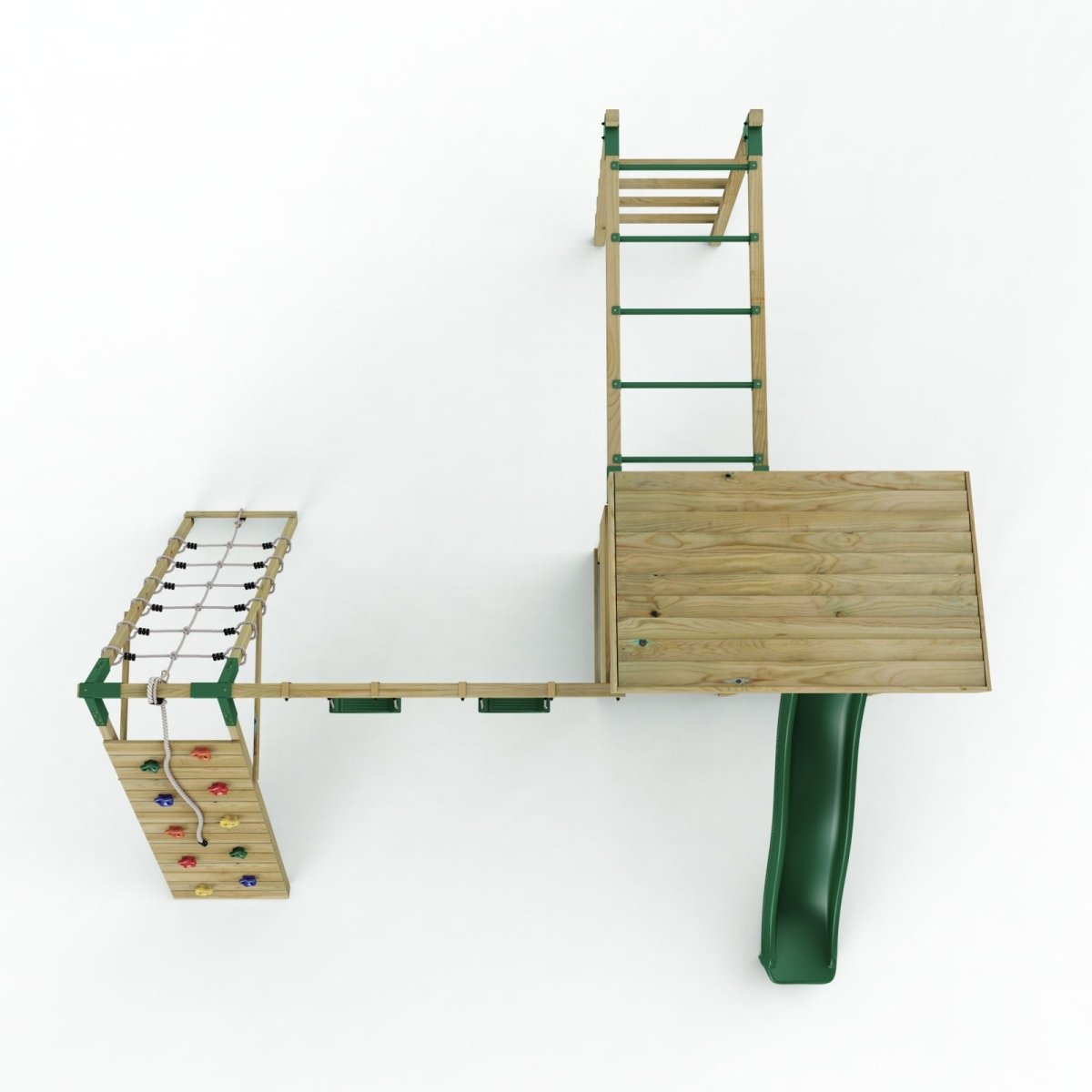 Rebo XL Lookout Tower Playhouse with Double Swing and Monkey Bars plus Climbing Wall plus Slide