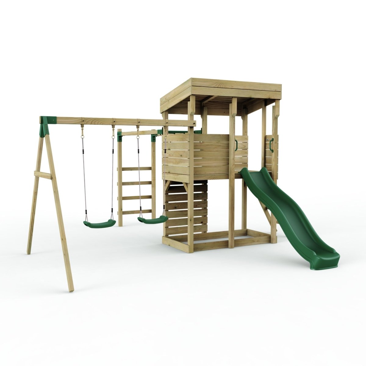 Rebo XL Lookout Tower Playhouse with Double Swing and Monkey Bars plus Slide