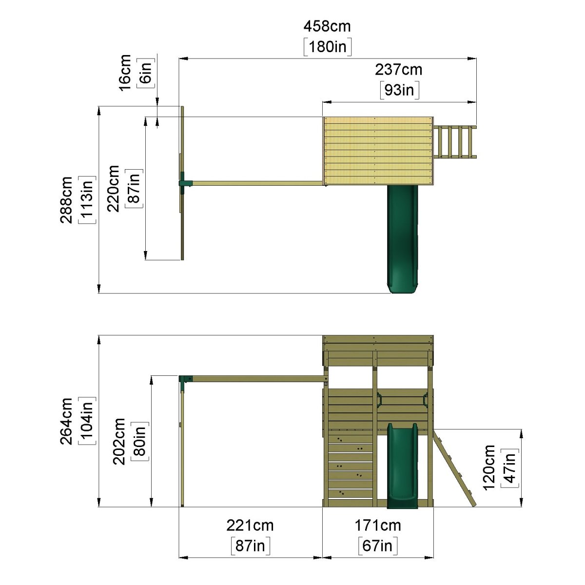 Rebo XL Lookout Tower Playhouse with Double Swing and Slide