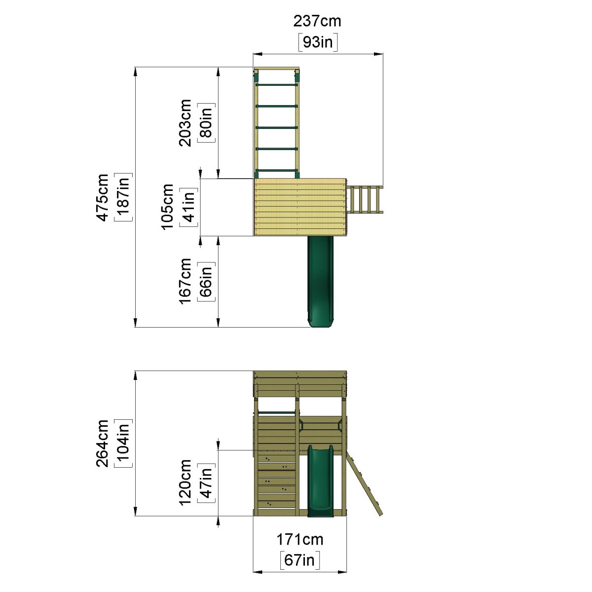 Rebo XL Lookout Tower Playhouse with Monkey Bars and Slide