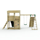 Rebo XL Lookout Tower Playhouse with Single Swing and Climbing Wall plus Slide