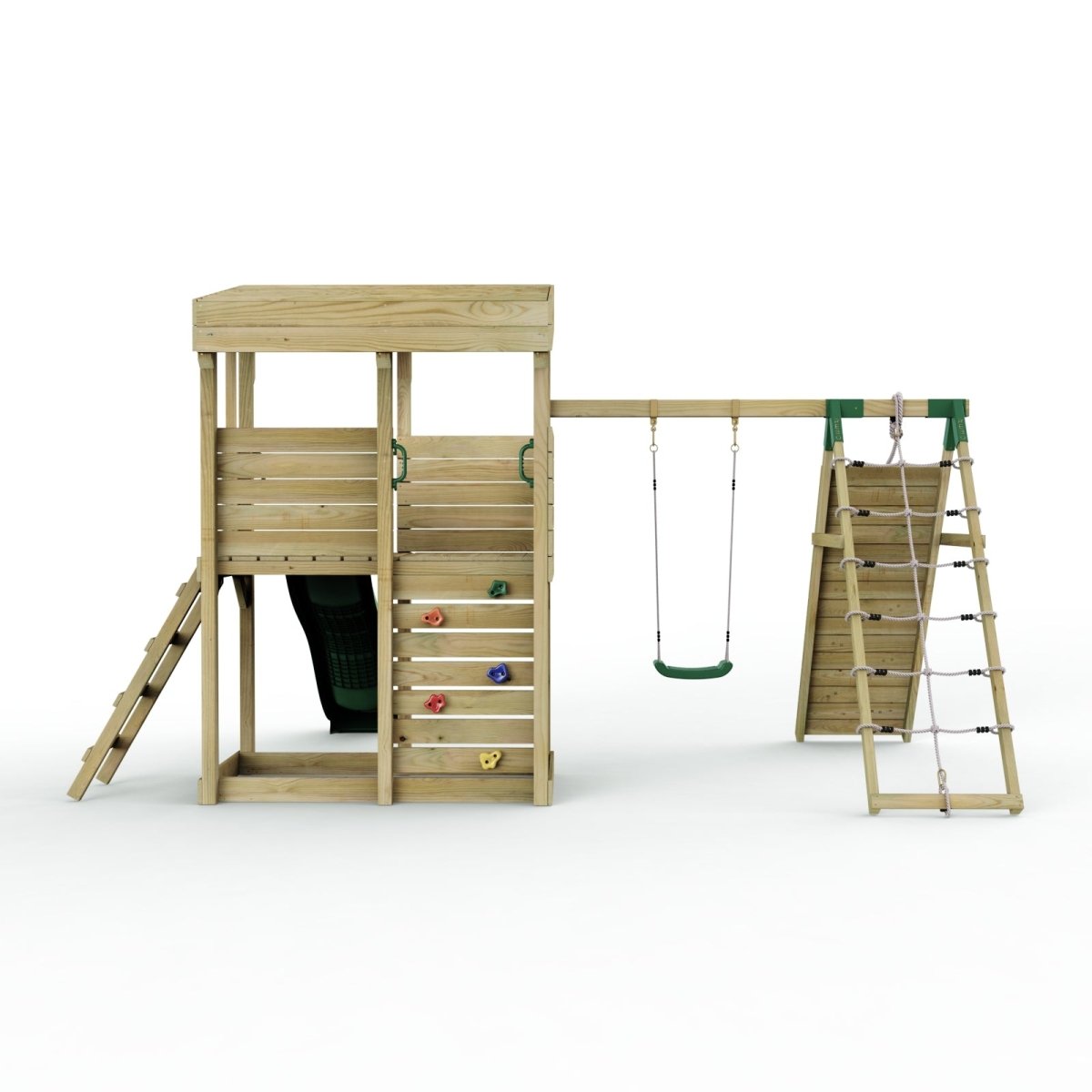 Rebo XL Lookout Tower Playhouse with Single Swing and Climbing Wall plus Slide