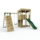 Rebo XL Lookout Tower Playhouse with Single Swing and Climbing Wall plus Slide