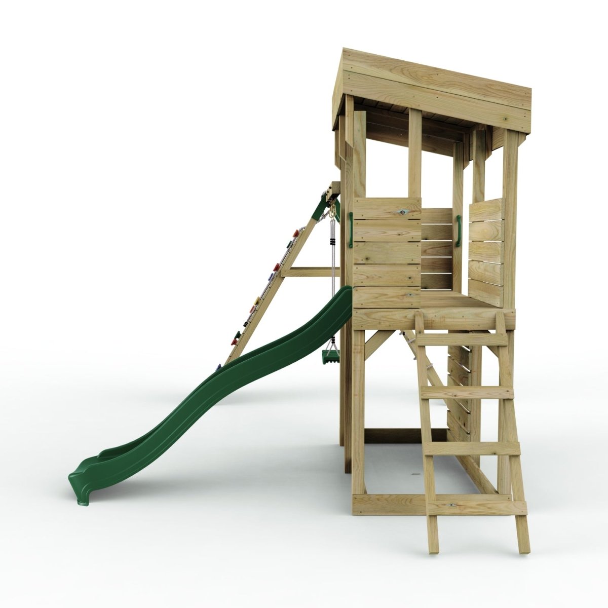 Rebo XL Lookout Tower Playhouse with Single Swing and Climbing Wall plus Slide