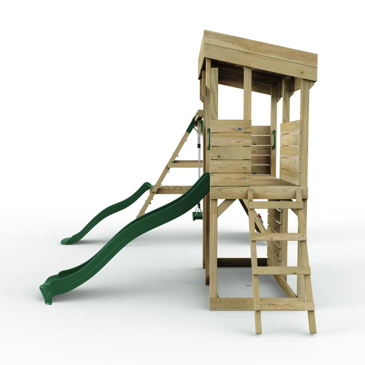 Rebo XL Lookout Tower Playhouse with Single Swing and Climbing Wall plus Slides