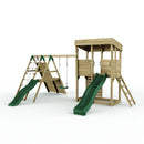 Rebo XL Lookout Tower Playhouse with Single Swing and Climbing Wall plus Slides