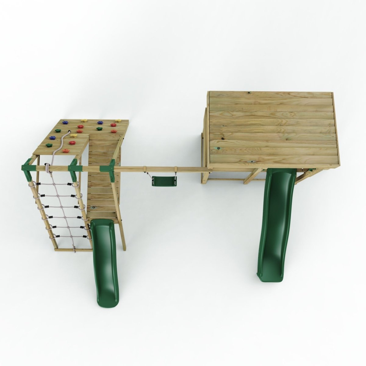 Rebo XL Lookout Tower Playhouse with Single Swing and Climbing Wall plus Slides
