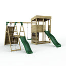 Rebo XL Lookout Tower Playhouse with Single Swing and Climbing Wall plus Slides