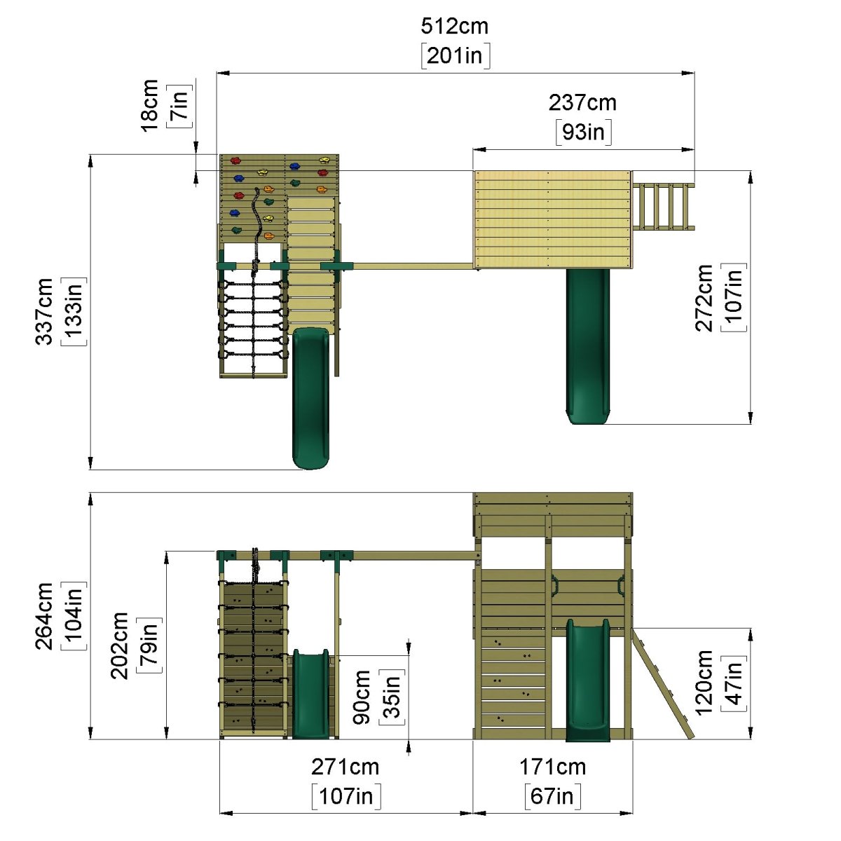 Rebo XL Lookout Tower Playhouse with Single Swing and Climbing Wall plus Slides
