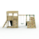 Rebo XL Lookout Tower Playhouse with Single Swing and Climbing Wall plus Slides
