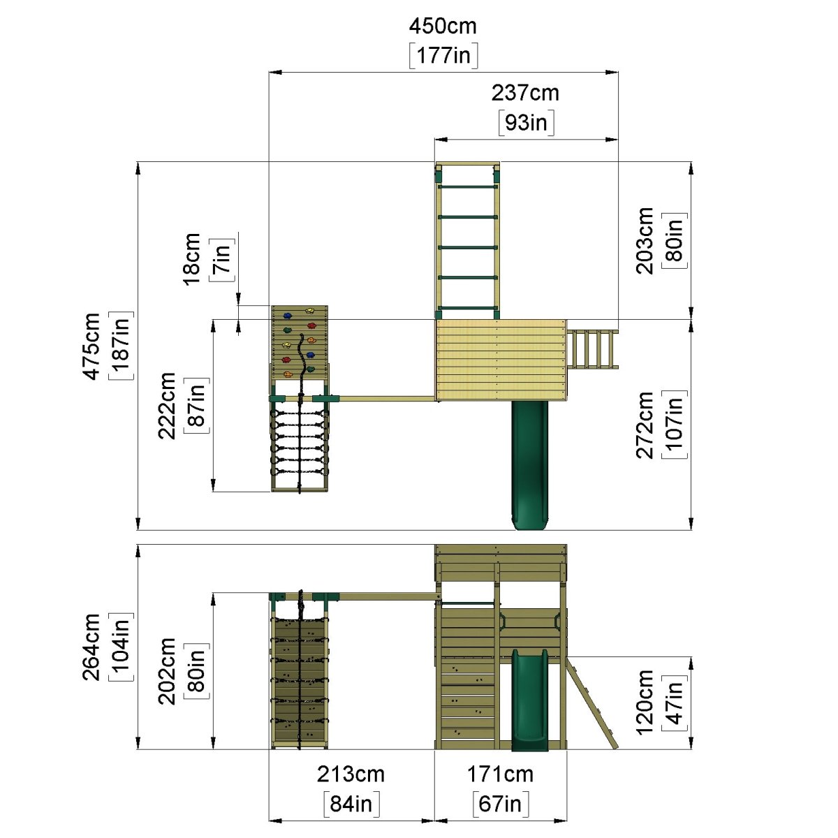 Rebo XL Lookout Tower Playhouse with Single Swing and Monkey Bars plus Climbing Wall and Slide