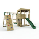 Rebo XL Lookout Tower Playhouse with Single Swing and Monkey Bars plus Climbing Wall and Slide