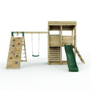 Rebo XL Lookout Tower Playhouse with Single Swing and Monkey Bars plus Climbing Wall and Slide