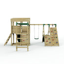 Rebo XL Lookout Tower Playhouse with Single Swing and Monkey Bars plus Climbing Wall and Slides